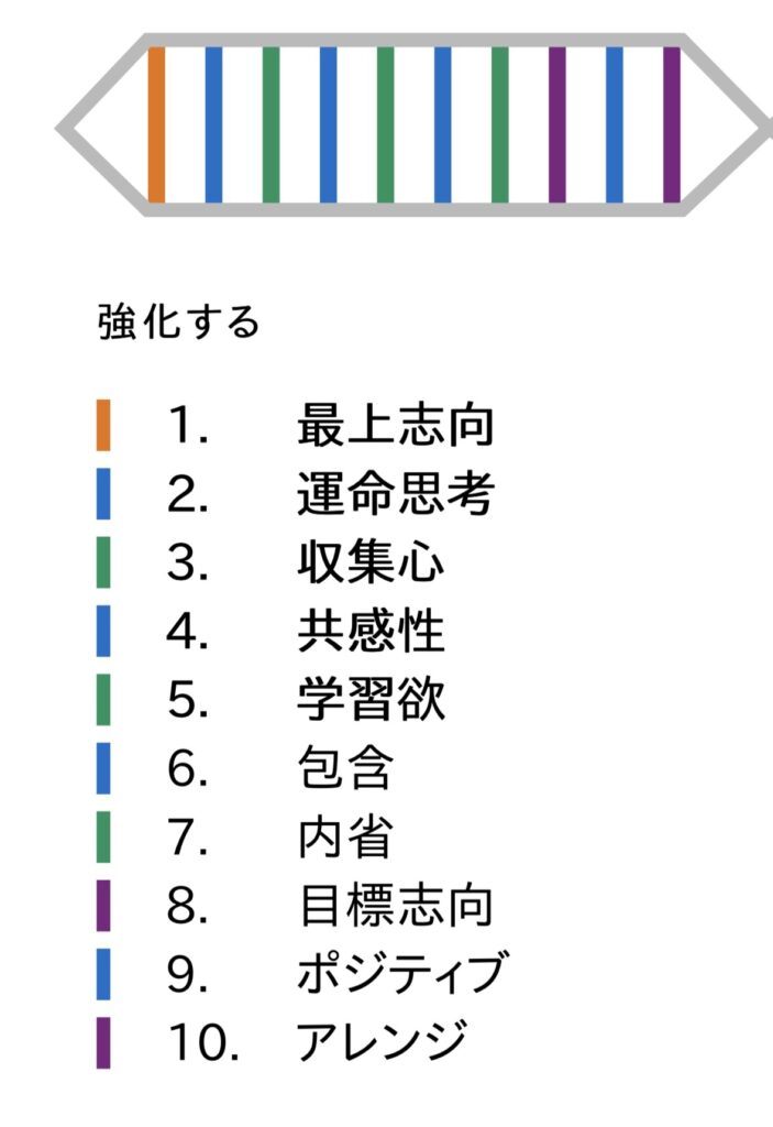 アメリカのギャロップ社のサービスの一つ、ストレングスファインダーの結果